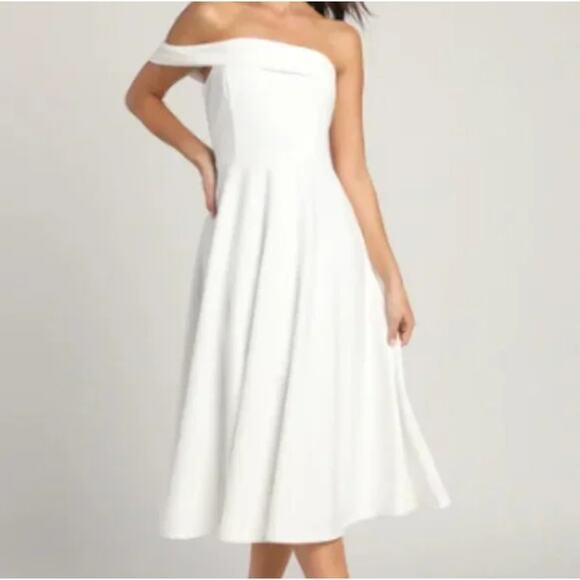 Lulus White Off Shoulder Midi Dress XL New - Picture 2 of 6